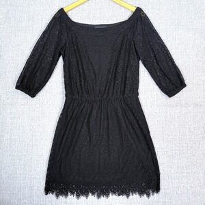 White House‎ Black Market Lace Dress Black Sz 6 Fairy Goth Ballet LBD Whimsigoth